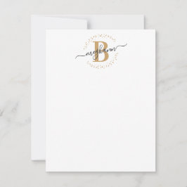 Girly Modern White Gold Name Script Mit Monogramm Mitteilungskarte