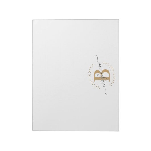 Girly Modern White Gold Name Script Mit Monogramm Notizblock (Rotiert)