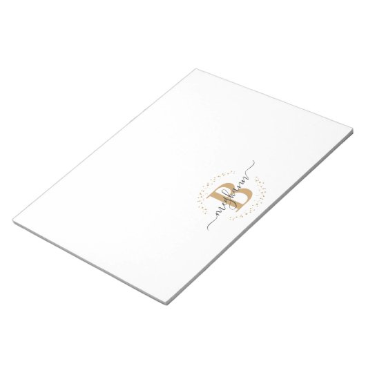 Girly Modern White Gold Name Script Mit Monogramm Notizblock (angewinkelt)