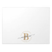 Girly Modern White Gold Name Script Mit Monogramm Notizblock (Vorderseite)