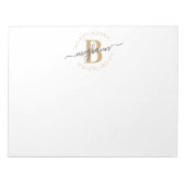 Girly Modern White Gold Name Script Mit Monogramm Notizblock (Vorderseite)