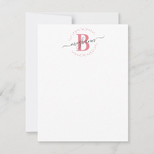 Girly Modern White Pink Name Script Mit Monogramm Mitteilungskarte (Vorderseite)