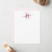 Girly Modern White Pink Name Script Mit Monogramm Mitteilungskarte (Vorderseite/Rückseite Beispiel)