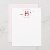 Girly Modern White Pink Name Script Mit Monogramm Mitteilungskarte (Vorne/Hinten)