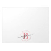 Girly Modern White Pink Name Script Mit Monogramm Notizblock (Vorderseite)