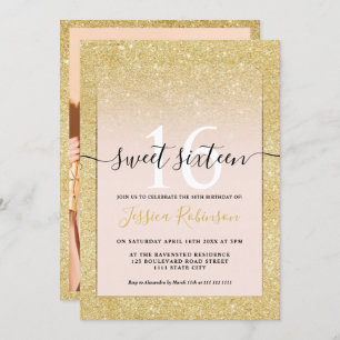 Girly modische Gold Glitzer ombre pink chic Sweet Einladung