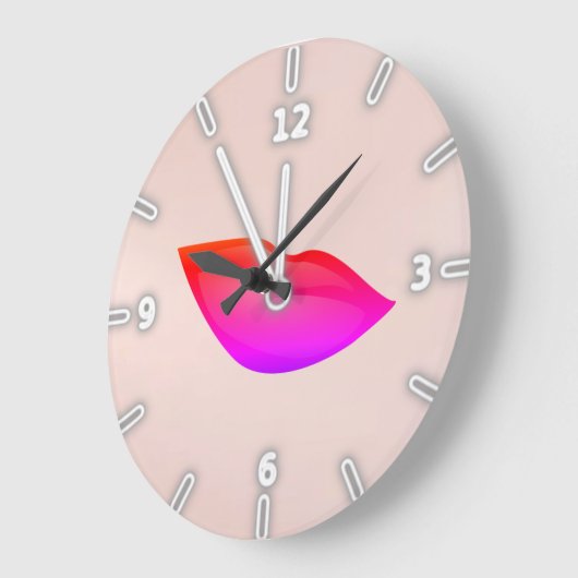 Girly modische Lippen, Kuss Große Wanduhr (Winkel)