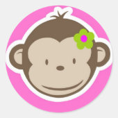 Girly Monkey Runder Aufkleber (Vorderseite)