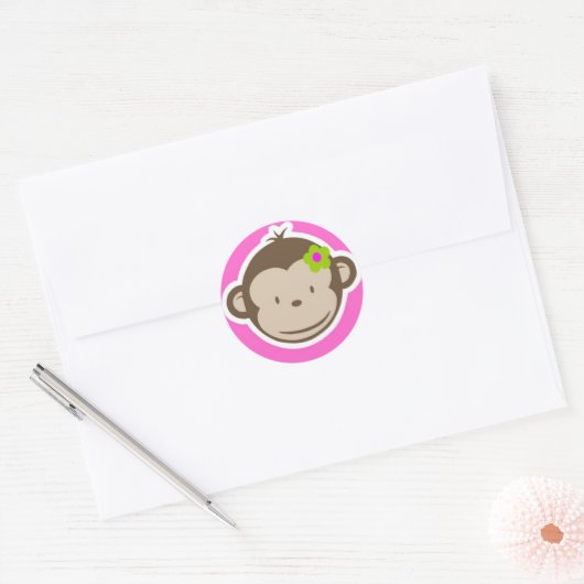 Girly Monkey Runder Aufkleber (Umschlag)