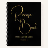 Girly Monogram Black and Gold Cookbook Rezept Notizblock (Vorderseite)