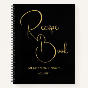 Girly Monogram Black and Gold Cookbook Rezept Notizblock