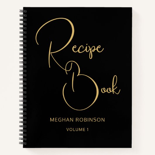 Girly Monogram Black and Gold Cookbook Rezept Notizblock (Vorderseite)