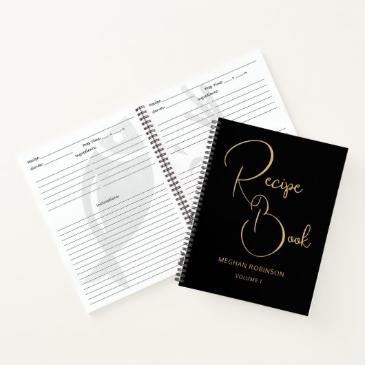 Girly Monogram Black and Gold Cookbook Rezept Notizblock (Innenseite)
