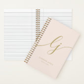 Girly Monogram Calligrafy Initial Blush Pink Gold Notizblock (Innen)