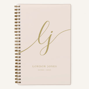 Girly Monogram Calligrafy Initial Blush Pink Gold Notizblock
