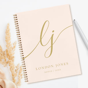 Girly Monogram Calligrafy Initial Blush Pink Gold Notizblock