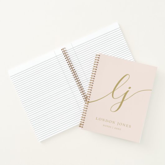 Girly Monogram Calligrafy Initial Blush Pink Gold Notizblock (Innenseite)
