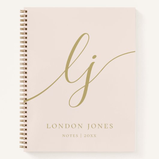 Girly Monogram Calligrafy Initial Blush Pink Gold Notizblock (Vorderseite)