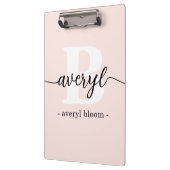 Girly Monogram Calligrafy Initial Name Blush Pink Klemmbrett (Links)