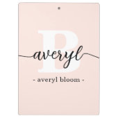 Girly Monogram Calligrafy Initial Name Blush Pink Klemmbrett (Rückseite)