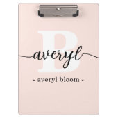 Girly Monogram Calligrafy Initial Name Blush Pink Klemmbrett (Vorderseite)