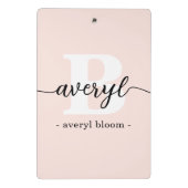 Girly Monogram Calligrafy Initial Name Blush Pink Mini Klemmbrett (Rückseite)