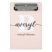 Girly Monogram Calligrafy Initial Name Blush Pink Mini Klemmbrett (Vorderseite)