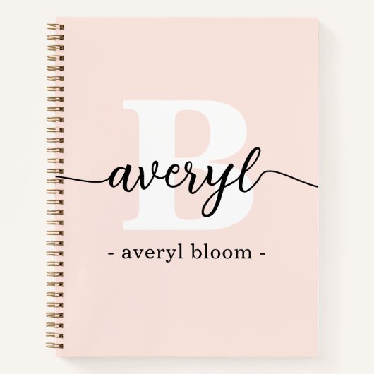 Girly Monogram Calligrafy Initial Name Blush Pink Notizblock (Vorderseite)