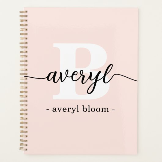 Girly Monogram Calligrafy Initial Name Blush Pink Planer (Vorderseite)