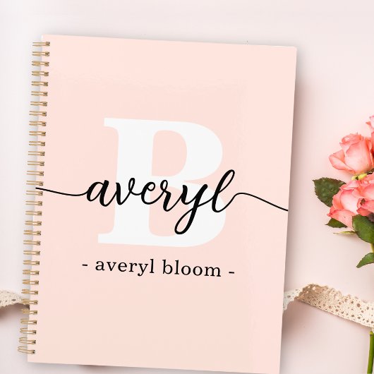 Girly Monogram Calligrafy Initial Name Blush Pink Planer