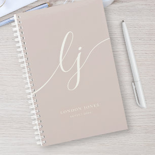 Girly Monogram Calligrafy Rose Elfenbeinskriptname Notizblock
