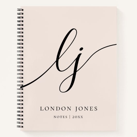 Girly Monogram Calligraphy 2 Initials Blush Pink Notizblock (Vorderseite)