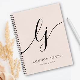 Girly Monogram Calligraphy 2 Initials Blush Pink Notizblock