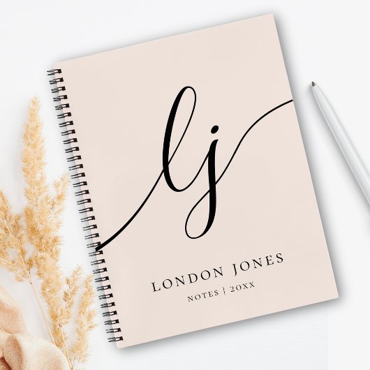 Girly Monogram Calligraphy 2 Initials Blush Pink Notizblock