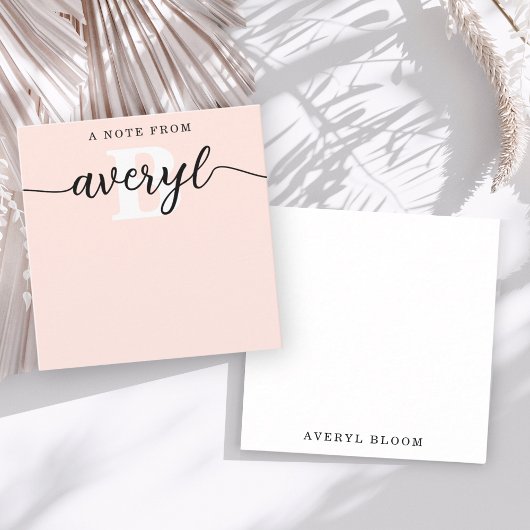 Girly Monogram Calligraphy Blush Pink Stationery Mitteilungskarte