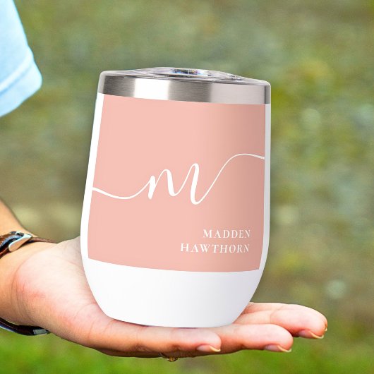 Girly Monogram Calligraphy Coral Blush Pink Bride