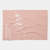 Girly Monogram Calligraphy Coral Blush Pink Geschirrtuch (Horizontal)