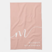 Girly Monogram Calligraphy Coral Blush Pink Geschirrtuch (Vertikal)