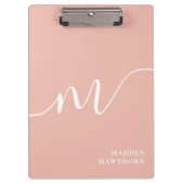 Girly Monogram Calligraphy Coral Blush Pink Klemmbrett (Vorderseite)