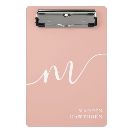 Girly Monogram Calligraphy Coral Blush Pink Mini Klemmbrett (Vorderseite)