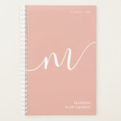 Girly Monogram Calligraphy Coral Blush Pink Planer (Vorderseite)