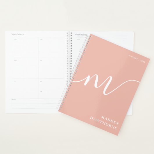 Girly Monogram Calligraphy Coral Blush Pink Planer (Anzeige)