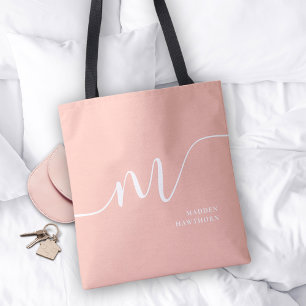 Girly Monogram Calligraphy Coral Blush Pink Tasche