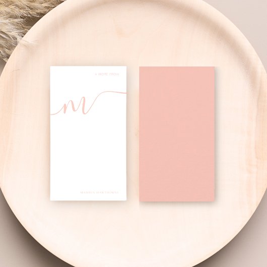 Girly Monogram Calligraphy Coral Pink Stationery Mitteilungskarte