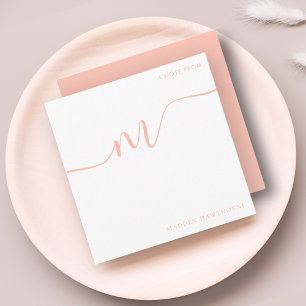 Girly Monogram Calligraphy Coral Pink Stationery Mitteilungskarte
