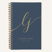 Girly Monogram Calligraphy Initials Navy Gold Notizblock (Vorderseite)