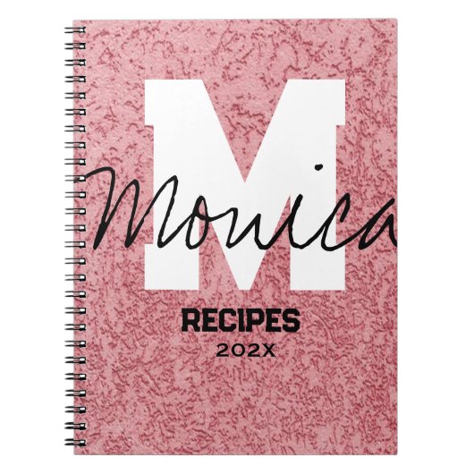 Girly Monogram Calligraphy rough rose Pink Binder Notizblock (Vorderseite)