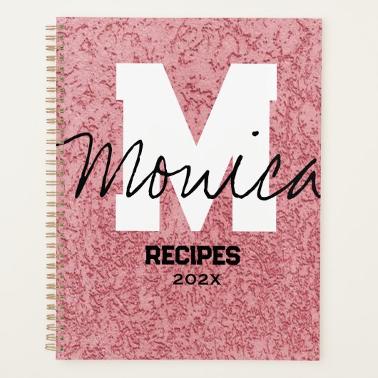 Girly Monogram Calligraphy rough rose Pink Binder Planer (Vorderseite)