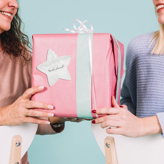 Girly Monogram Funkelnd Glitzer Silver Star Grau Stern-Aufkleber