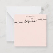 Girly Monogram Heart Calligraphy Blush Pink Mitteilungskarte (Vorderseite)
